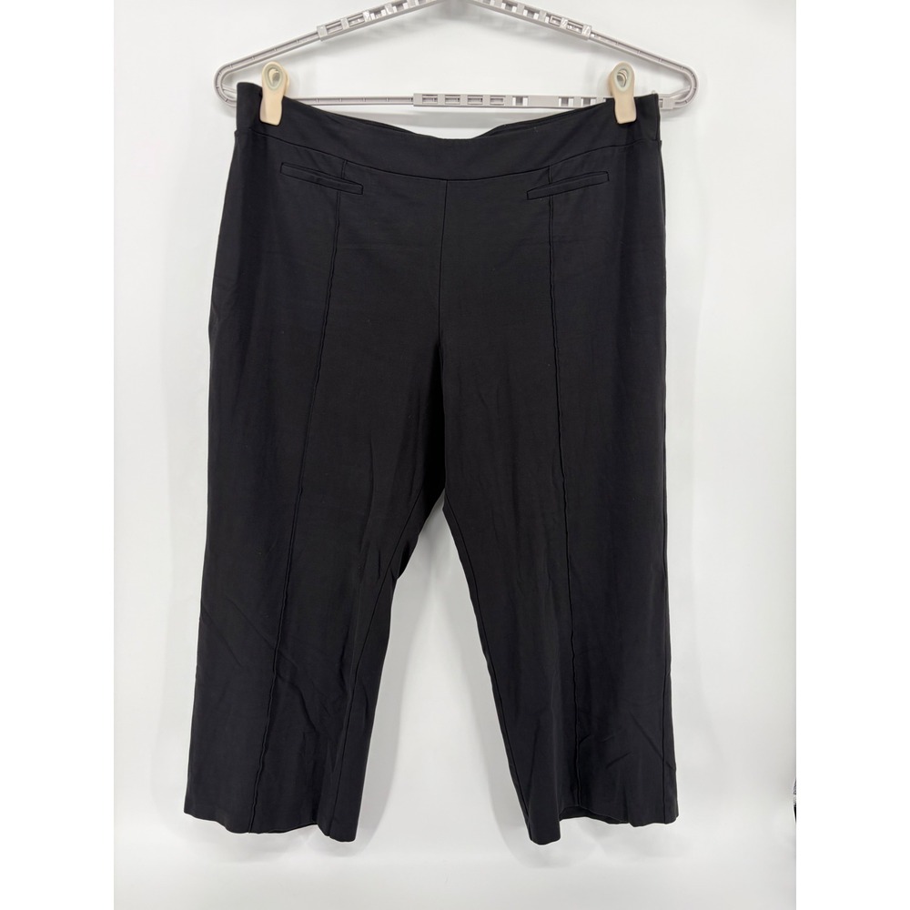 Cato Women 26/28W Black Staight Leg‎ Pants Pull On Stretch Seam Detail High Rise